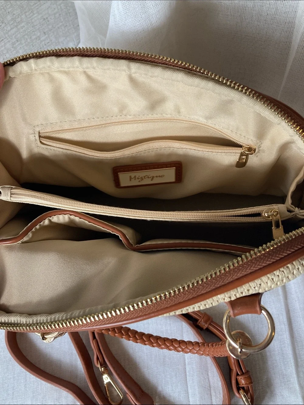 Woven Straw Satchel with Brown Trim - Women's Handbag